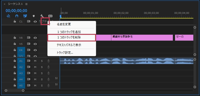 キャプショントラックの削除【Windows画面】