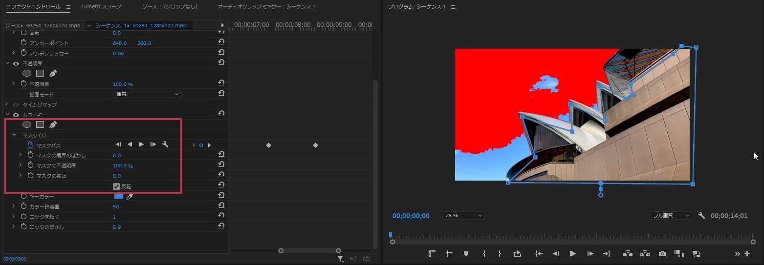 カラーキーで透過しないところにマスクをかける【Windows】