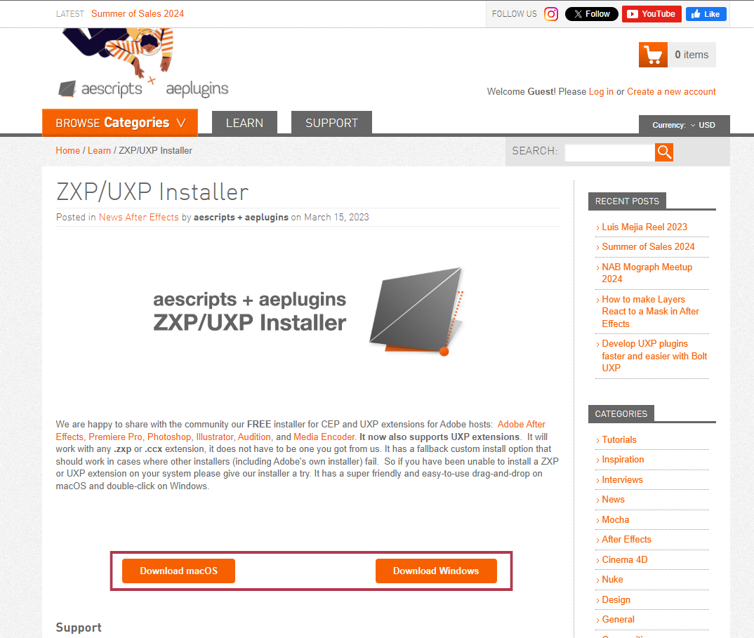 ZXP/UXP Installerダウンロードサイト【Windows】