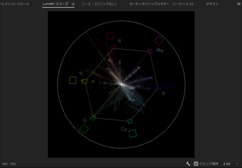 LumetriスコープパネルのにベクトルスコープYUV【Windows】