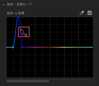 Lumetriカラーパネル　色相/彩度カーブ カーブの途中でマウスカーソルが変わればコントロールポイントを追加できる【Windows】